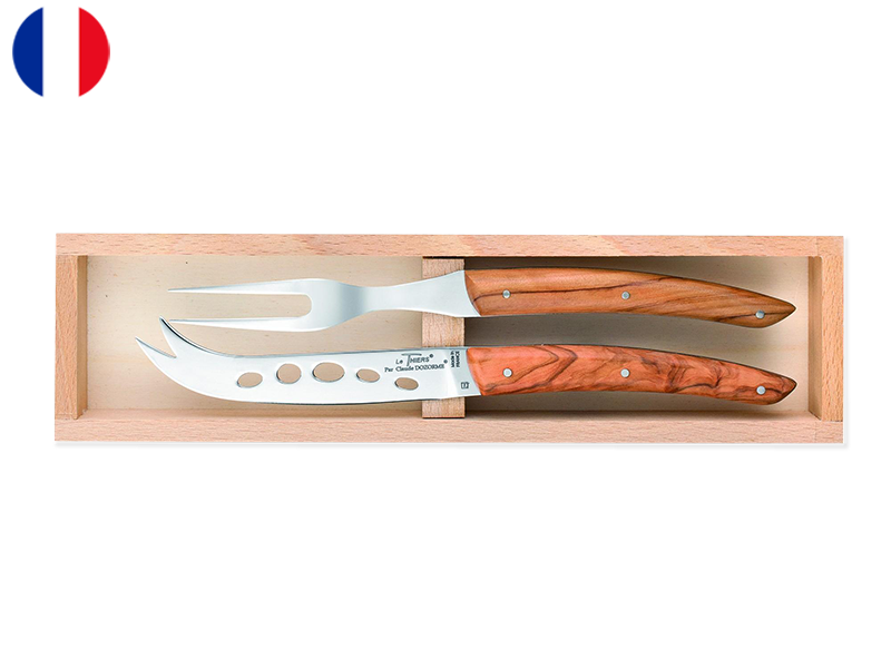 Box of Thiers Cheese Set (fork & knife), with Olive Wood handle
