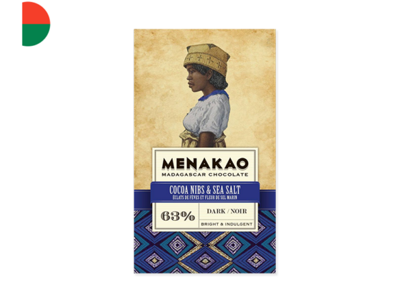 Chocolate Bar, Dark Cocoa Nibs & Sea Salt  (63% Cocoa)