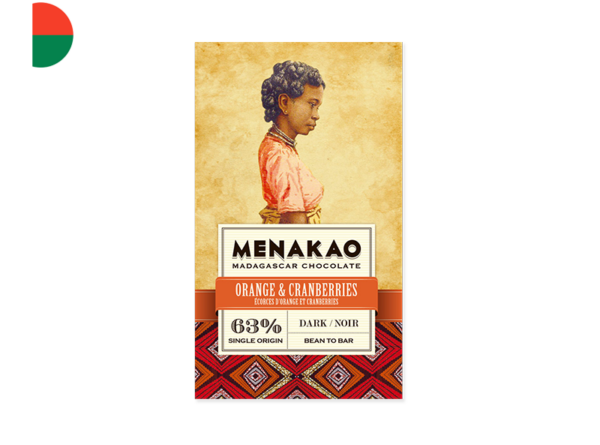 Chocolate Bar, Dark Orange & Cranberries (63% Cocoa)