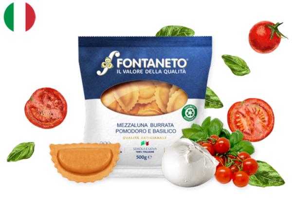 Ravioli Mezzaluna with Burrata Tomato and Basil (Fresh)
