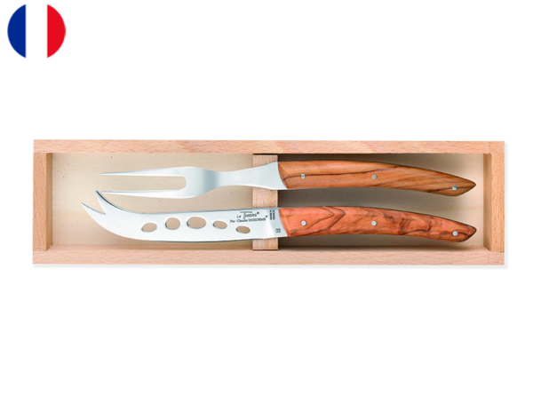 Box of Thiers Cheese Set (fork & knife), with Olive Wood handle